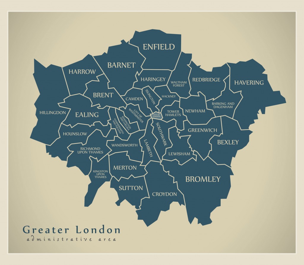 Modern Map - Greater London labelled districts administrative area UK ...